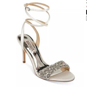 Badgley Mischka White Satin Jen Ankle Strap Standals
